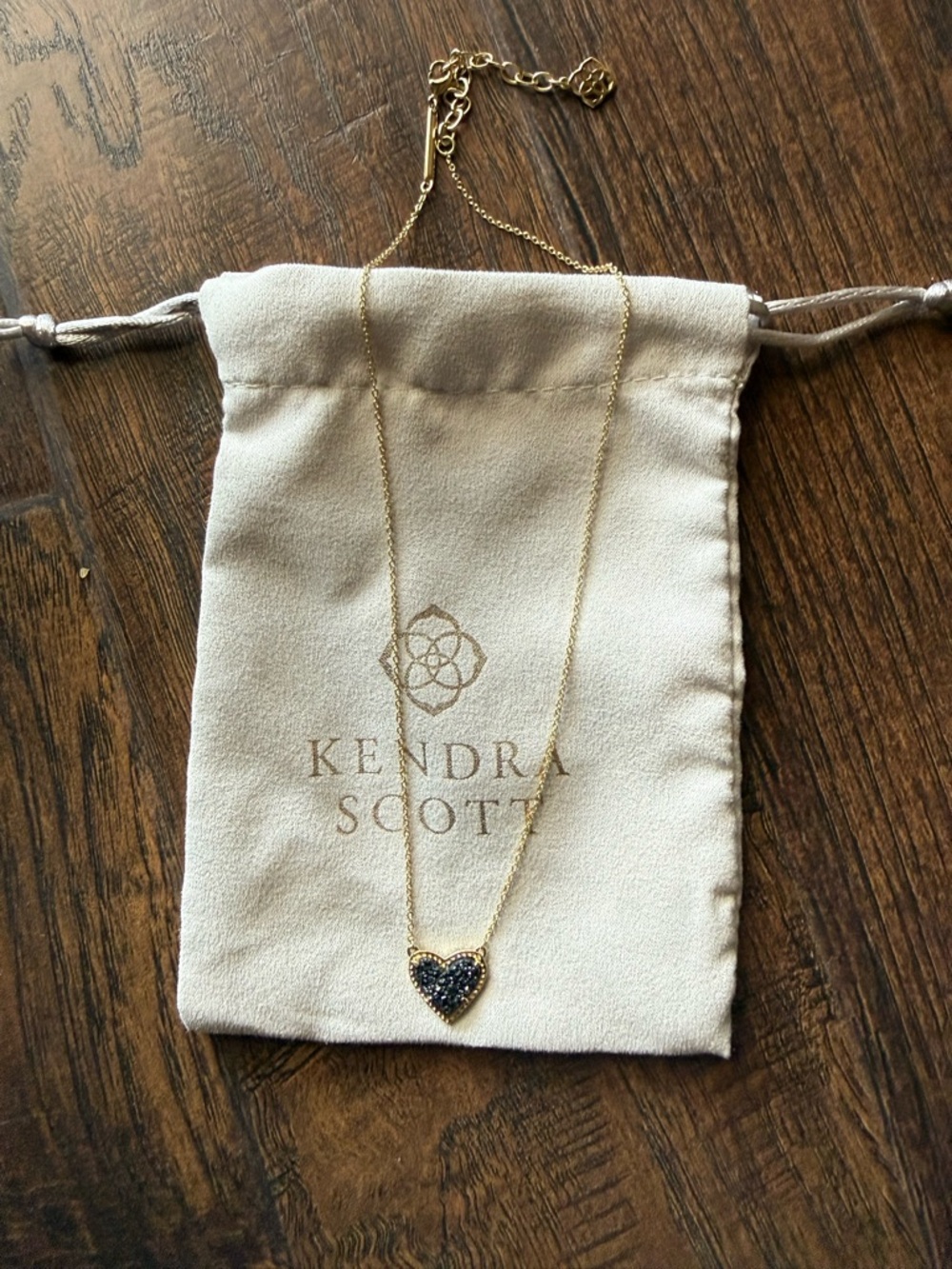 Kendra Scott Gold Necklace with Black Drusy Heart Pendant